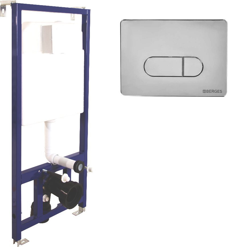 Система инсталляции для унитазов Berges Wasserhaus Novum с кнопкой смыва, хром глянец 040233 - 0