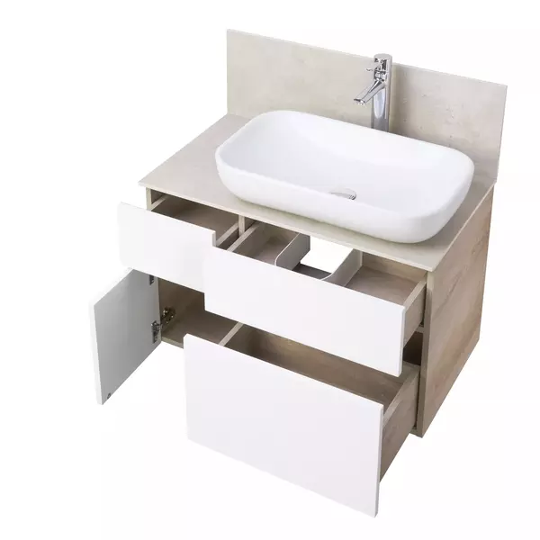 Тумба с раковиной Лола 60 и столешницей Aquaton Мишель 80 белый-светлое дерево 1A2772K1MIX40 - 1