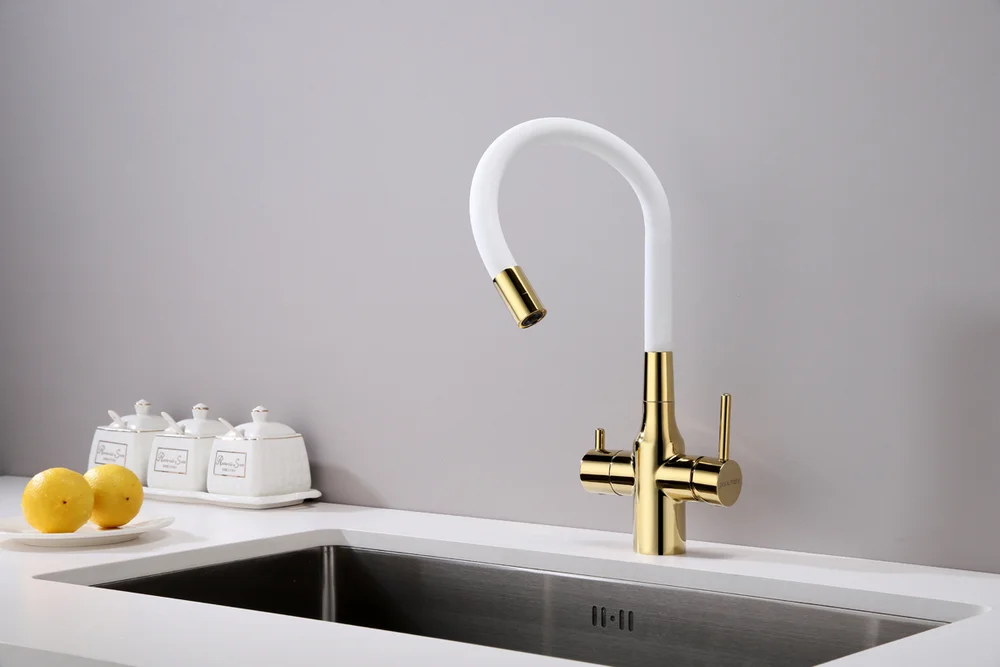 Смеситель для кухни Paulmark Salix с гибким изливом золото - белый матовый Sa213419-Gw - 6