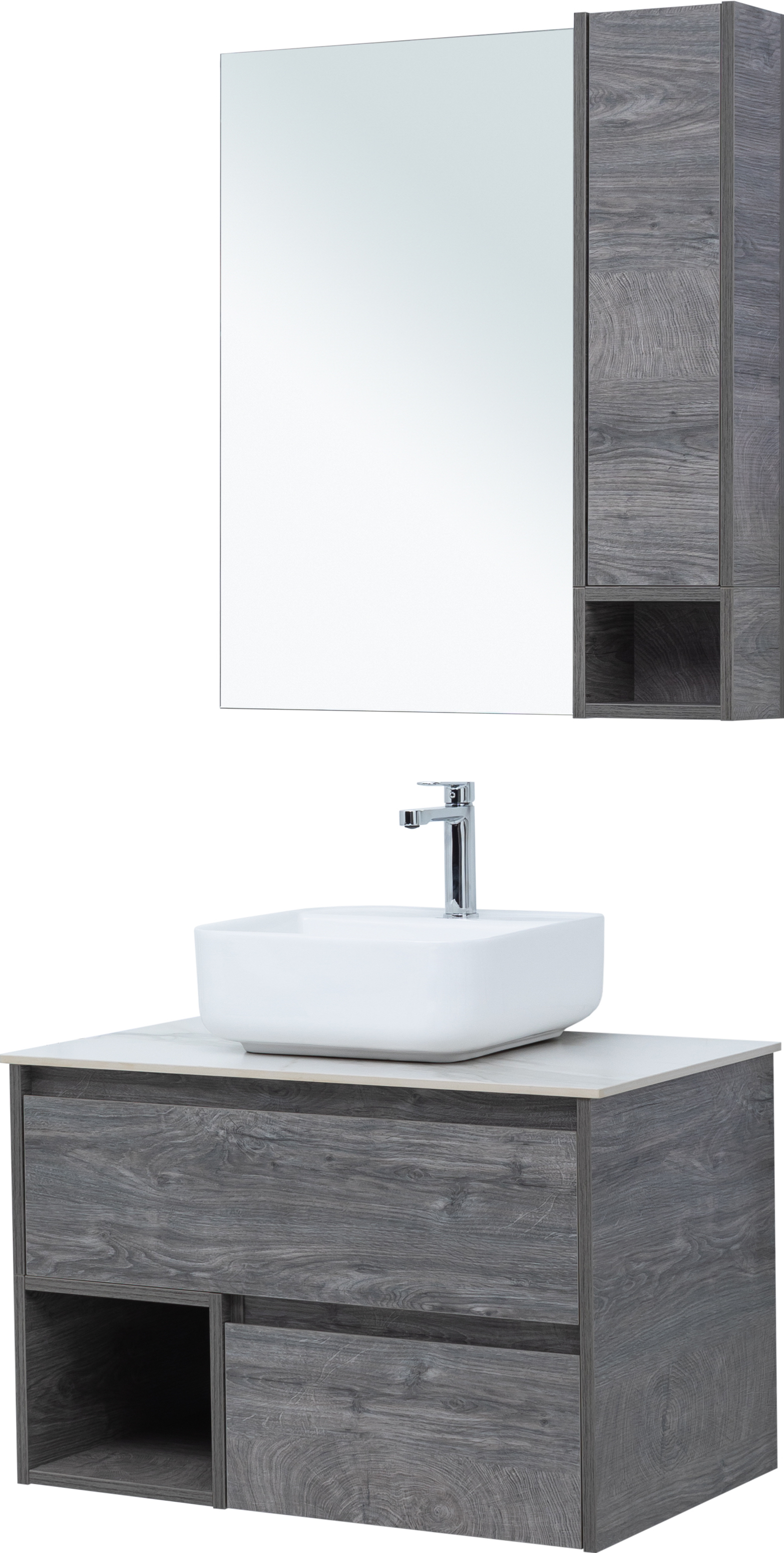 Мебель для ванной STWORKI Карлстад 75 дуб рошелье, монте тиберио, в стиле лофт, под дерево, серая, подвесная 425254 - 9