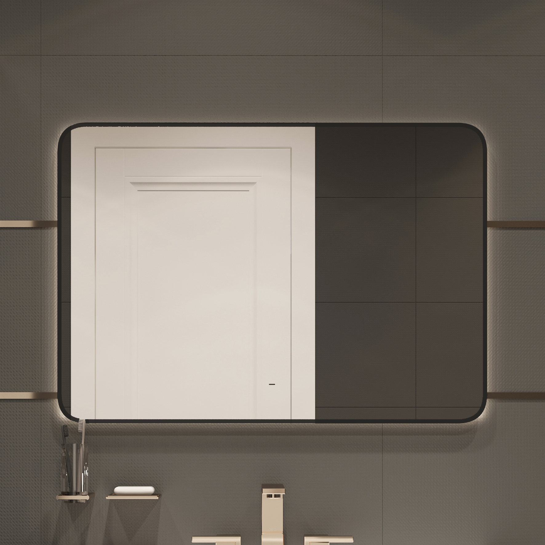 Зеркало DIWO Кострома 100 черное, с подсветкой светодиодной, инфракрасный выключатель, прямоугольное ЗЛП1752 - 0