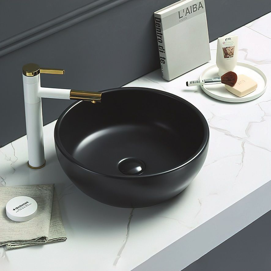 Раковина керамическая накладная AM-109-MB, цвет чёрный матовый, 410х410х145 - 0