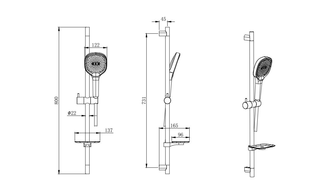 Душевой гарнитур AQUATEK AQ2021CR, 3jet, 73см - 1
