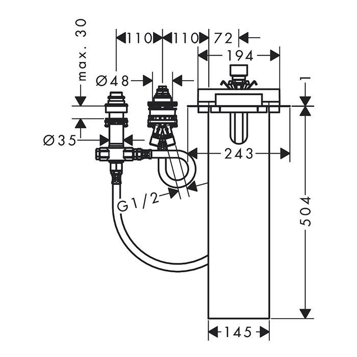 AXOR EDGE Скрытая часть однорычажного смесителя на 3 отверстия на край ванны 15487180 - 1