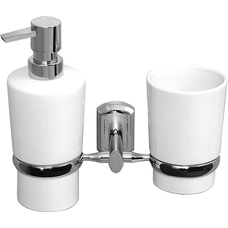 Стакан для зубных щеток и дозатор Wasserkraft хром - белый K-28189 - 0