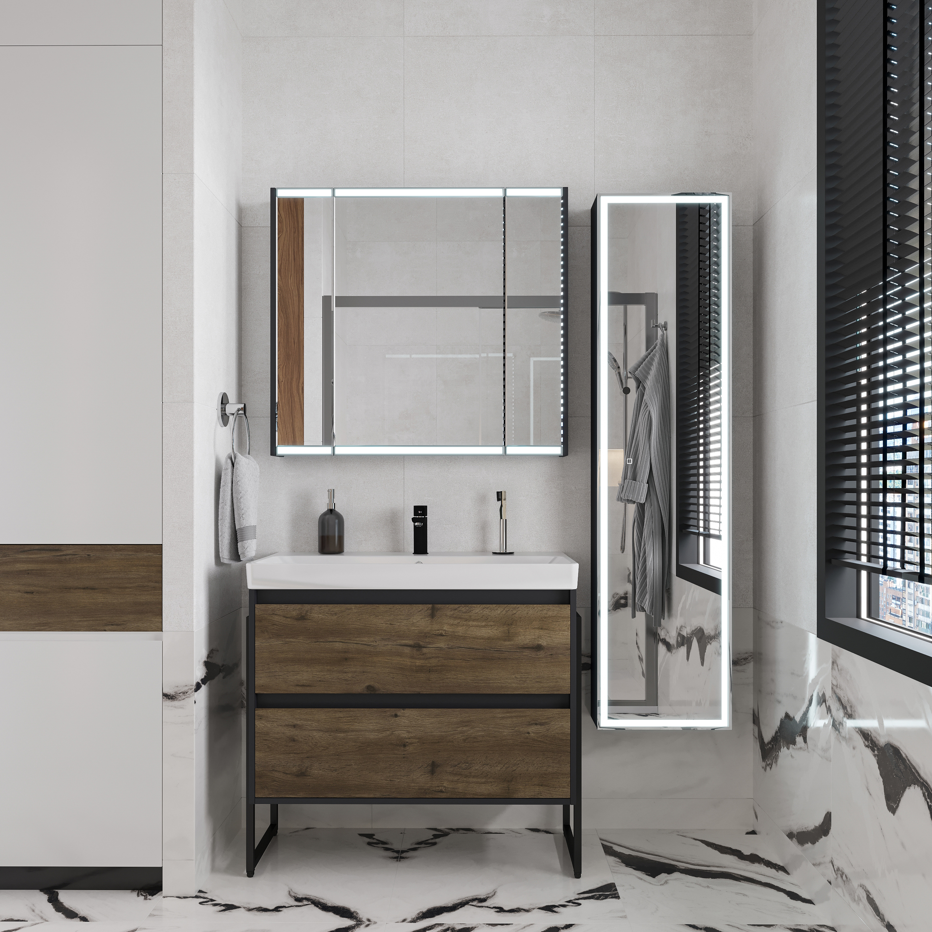 Шкаф-пенал с зеркалом STWORKI Кронборг МВК077 40, с подсветкой, черный - 3