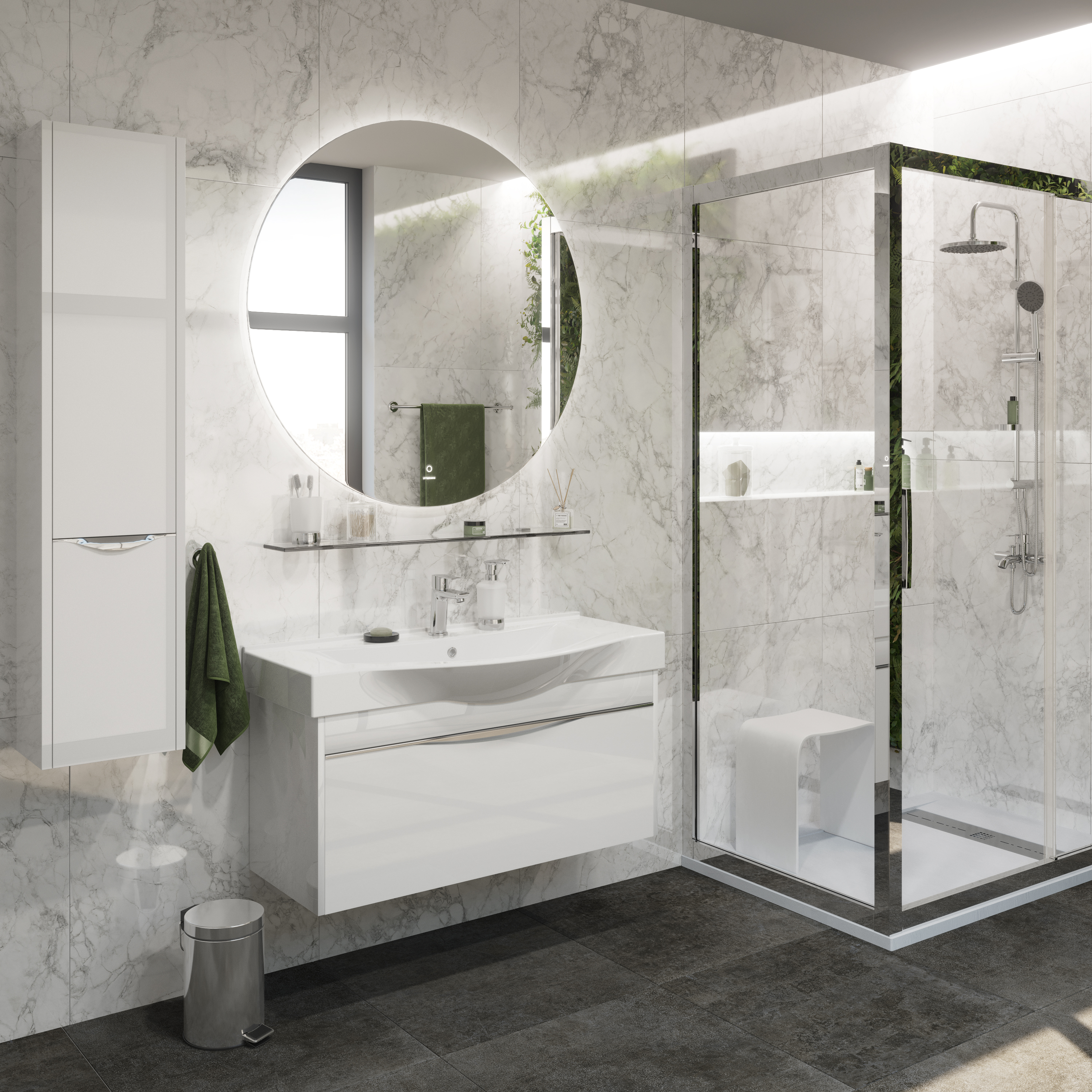 Зеркало круглое STWORKI Мальмё 100 с ореольной подсветкой, сенсор на зеркале, круглое, настенное LED-00002462 - 1