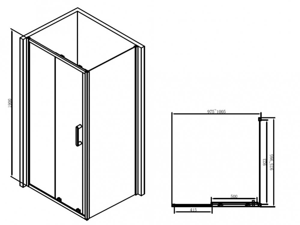 Душевой уголок ABBER Schwarzer Diamant 100х100 профиль черный  AG30100B-S100B-S100B - 6