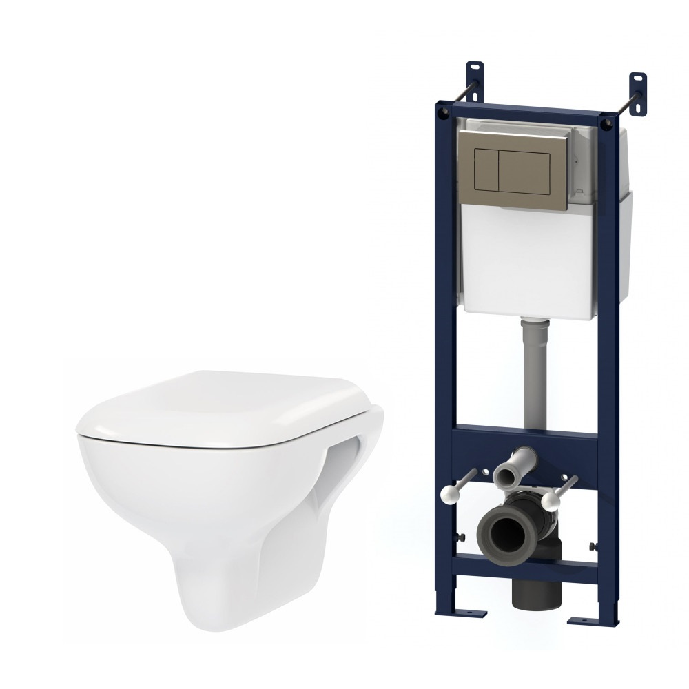 IS3801700 Комплект инсталляция с клав глянц хром с подвесным унитазом Like FlashClean с сид-ем м/лиф - 0