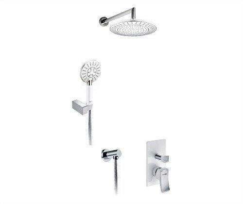 A16067WHITE Встраиваемый комплект для душа с верхней душевой насадкой и лейкой - 0