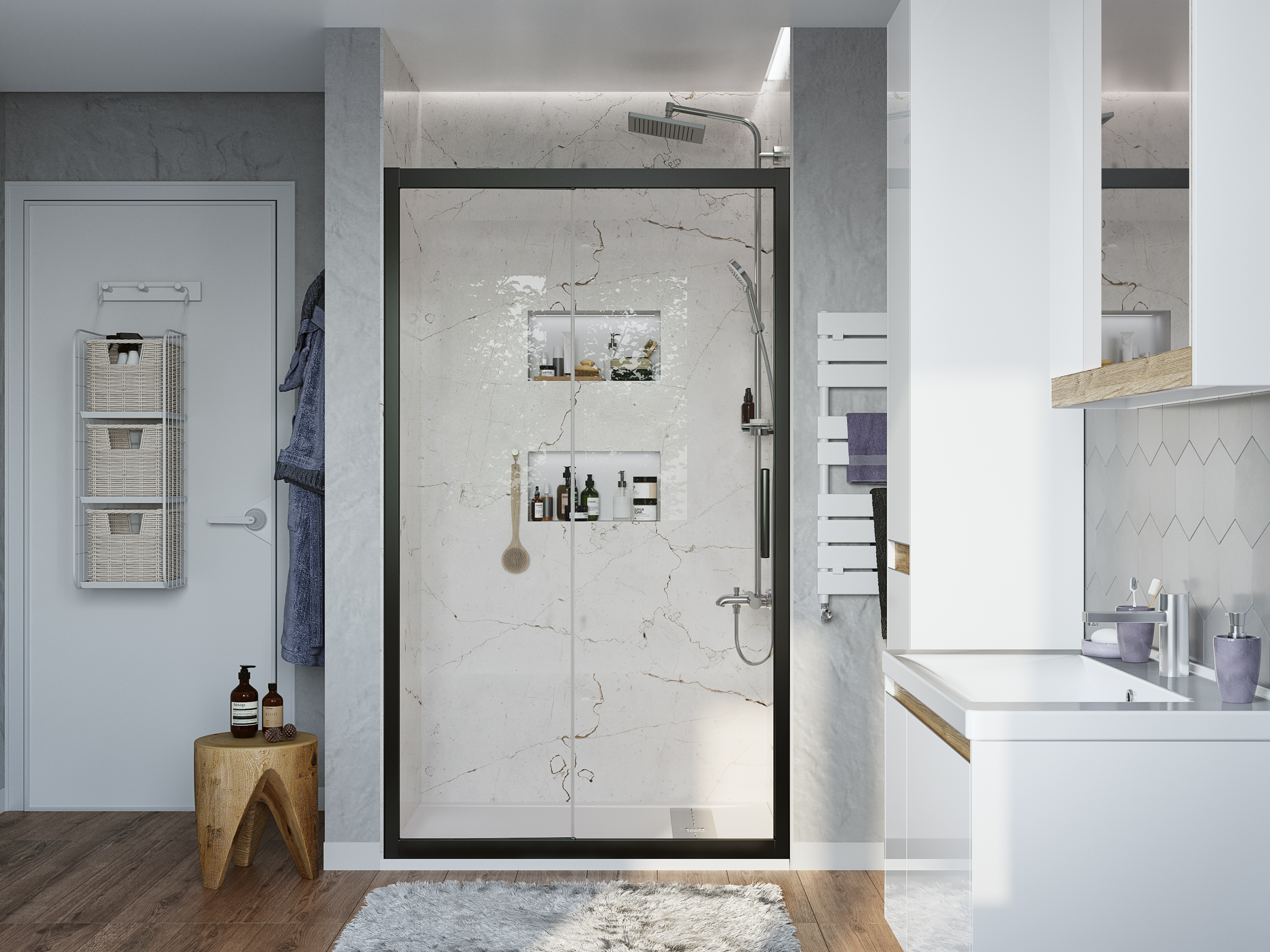 Душевая дверь в нишу STWORKI Стокгольм 110 см профиль черный матовый 3GW059TTKK000 - 1