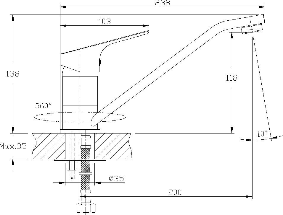 Смеситель для кухонной мойки Rossinka  хром  RS29-21 - 1