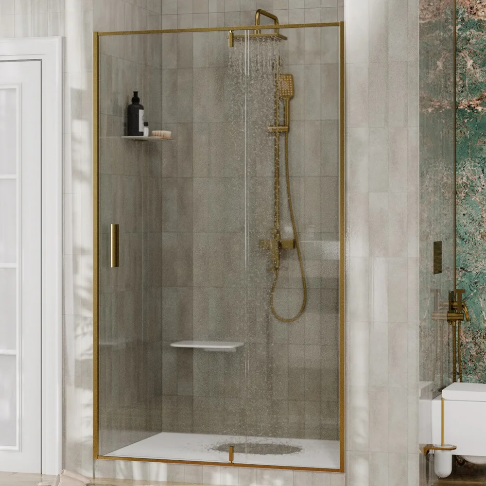 Душевая дверь в нишу Wasserkraft Aisch 120х200 профиль золото стекло прозрачное 55P05 - 1