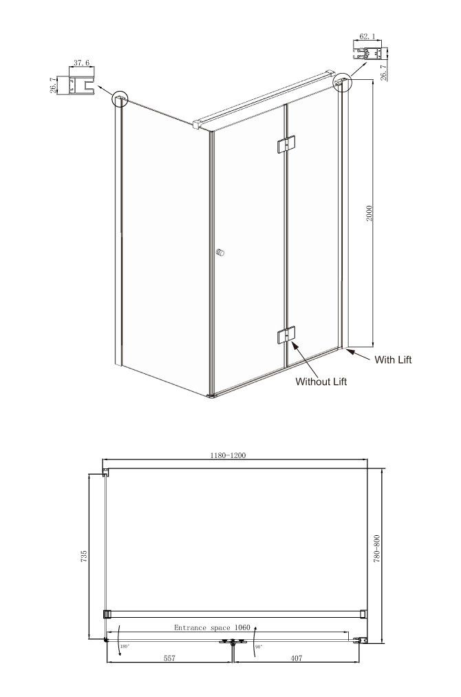 Душевой уголок Ambassador Diamond 12011107R 120х80 см - 8