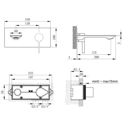 Смеситель для раковины встраиваемый Black&White Universell хром 7120U - 3