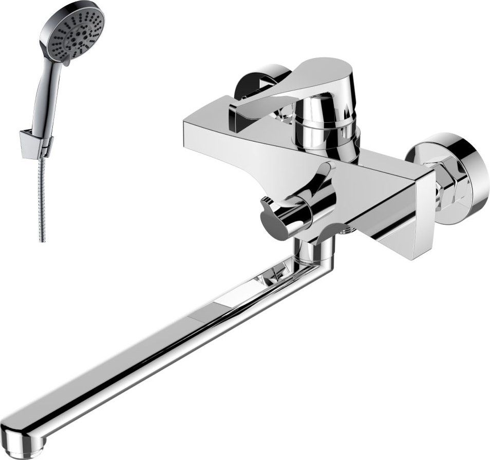 Смеситель одноручный (35мм)  универсальный с поворотным изливом 350мм, дивертор с кер. пласт., хром RS34-32 - 0