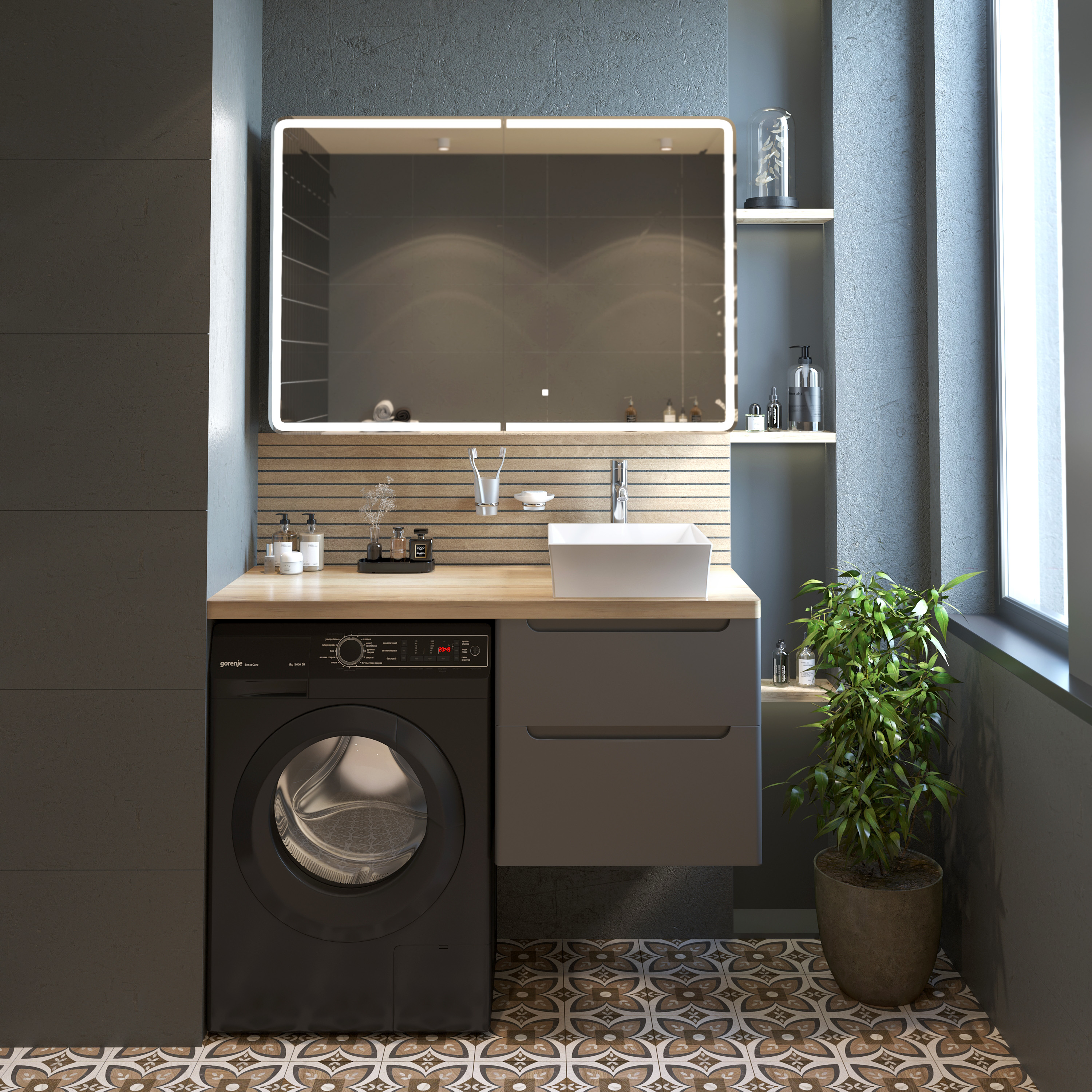 Тумба с раковиной STWORKI Берген 60 серая со светлой столешницей 122, раковина Bocchi Vessel 1173-061-0125 569133 - 1