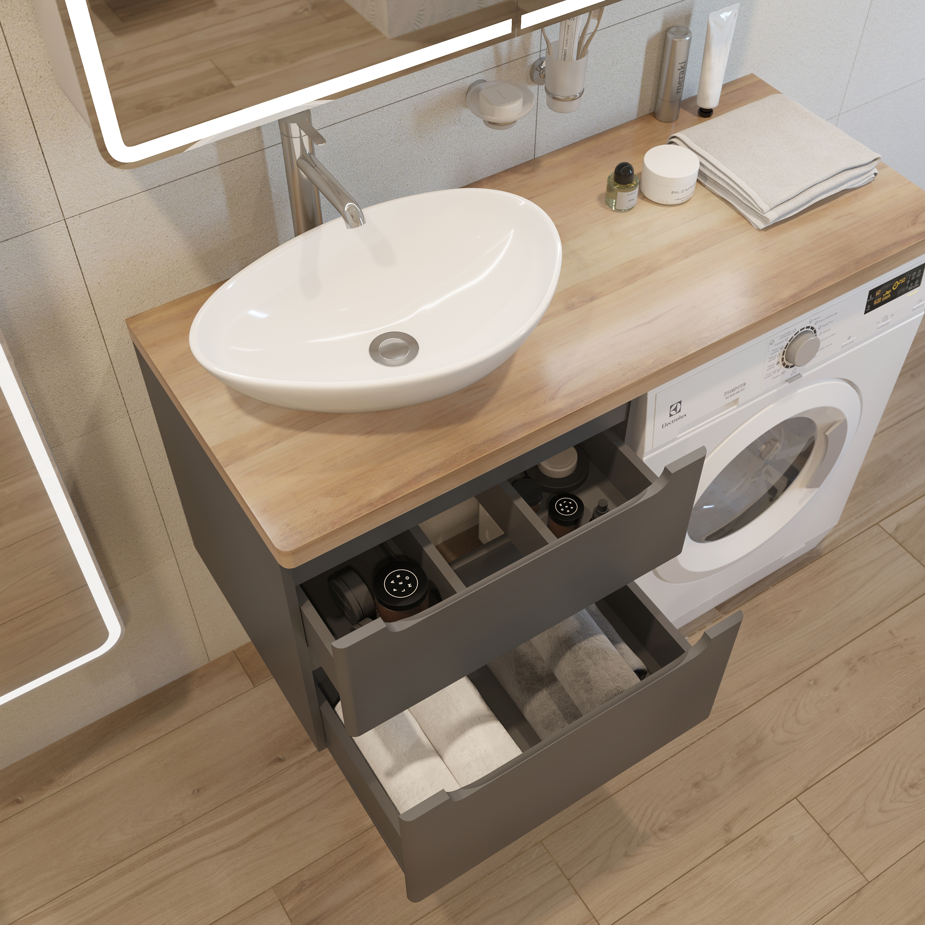 Тумба с раковиной STWORKI Берген 60 серая со светлой столешницей 122, Moduo 55 Leaf, R 549664 - 5