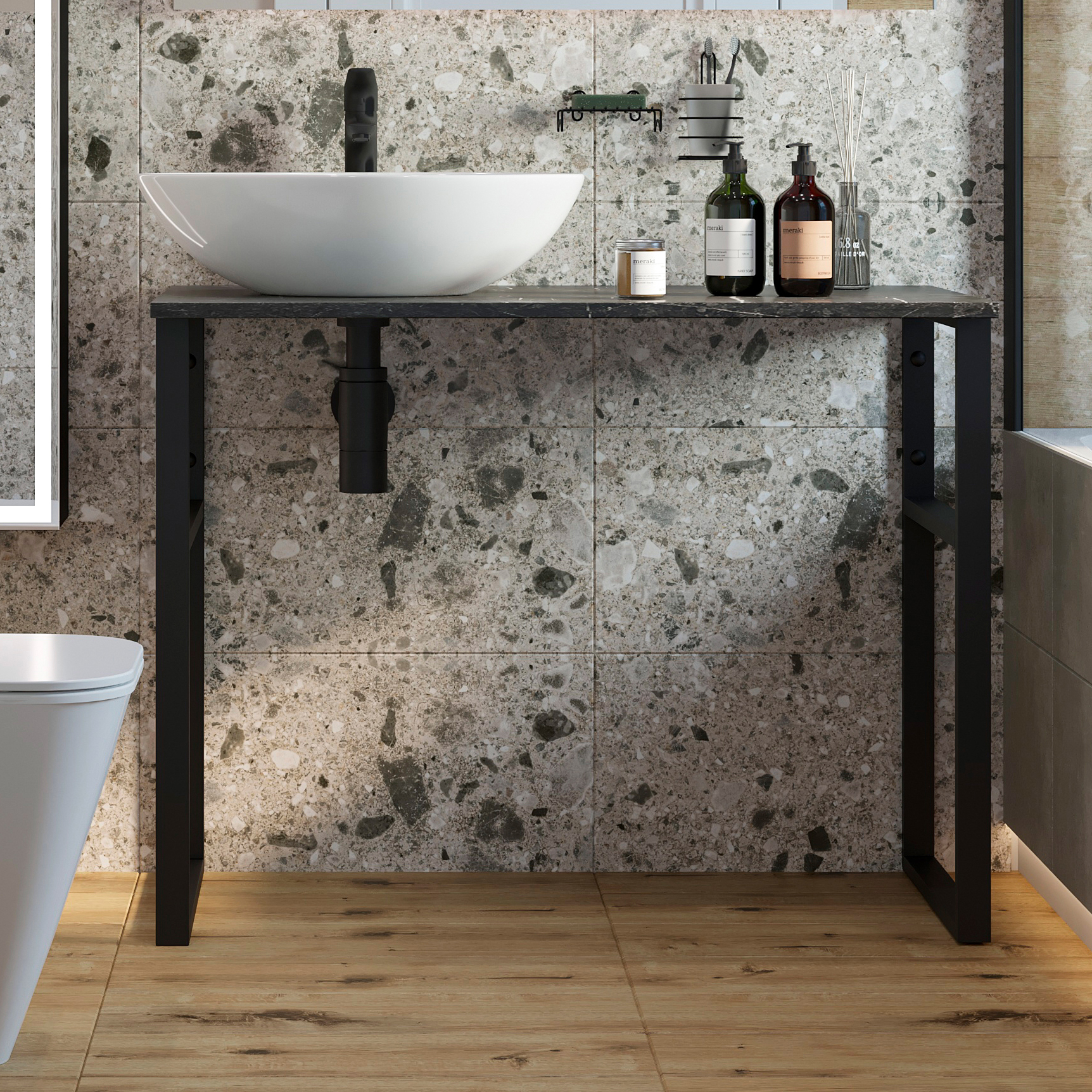 Консоль DIWO Элиста 100 чёрный мрамор, с раковиной Moduo 55 Leaf 555473 - 0