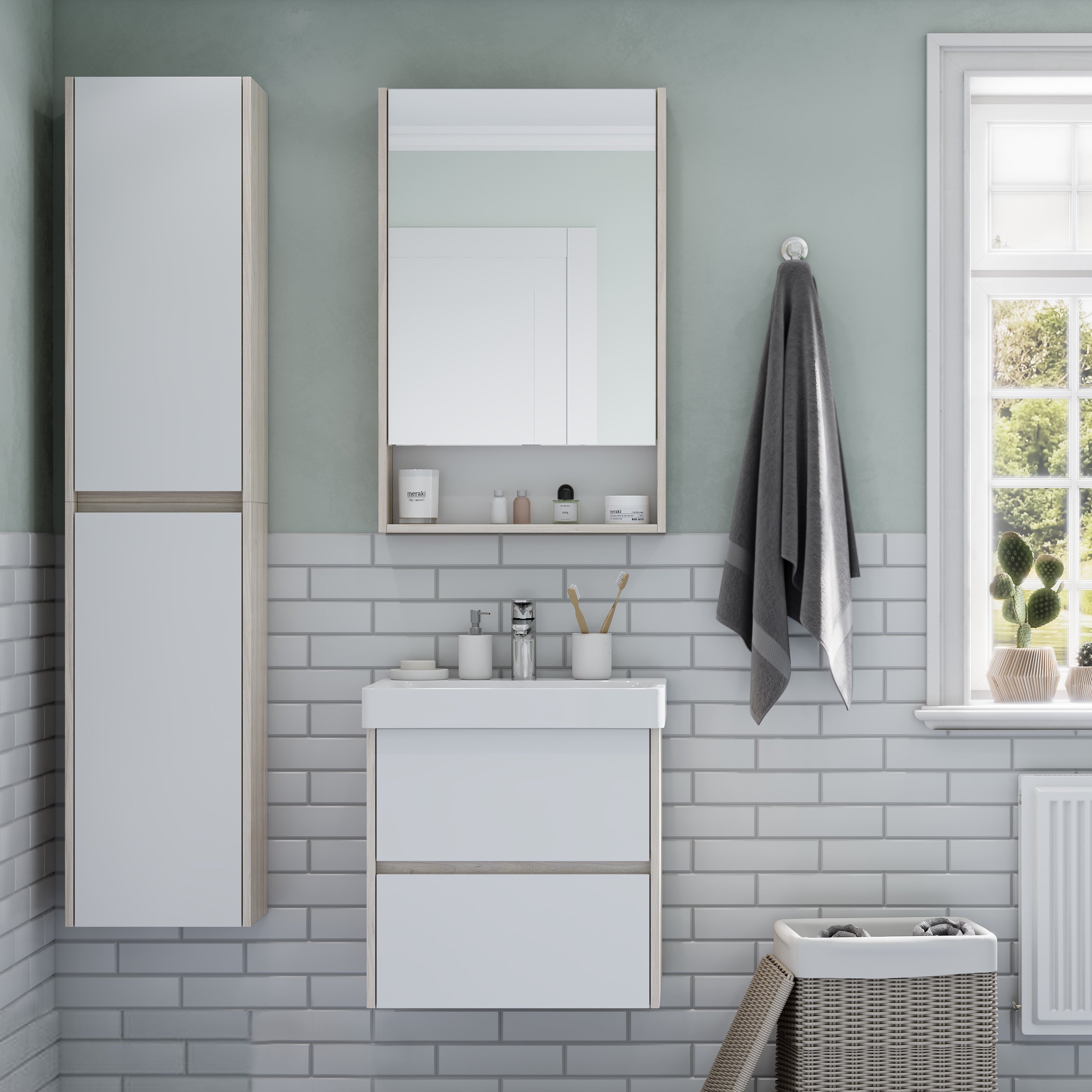Зеркало-шкаф Aquaton Сканди 55 белый - светлое дерево 1A252102SDB20 - 3