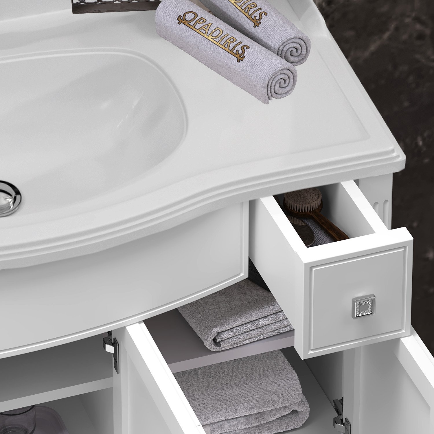 Тумба с раковиной Opadiris Лаура 100 белая матовая, с раковиной из литьевого мрамора - 6