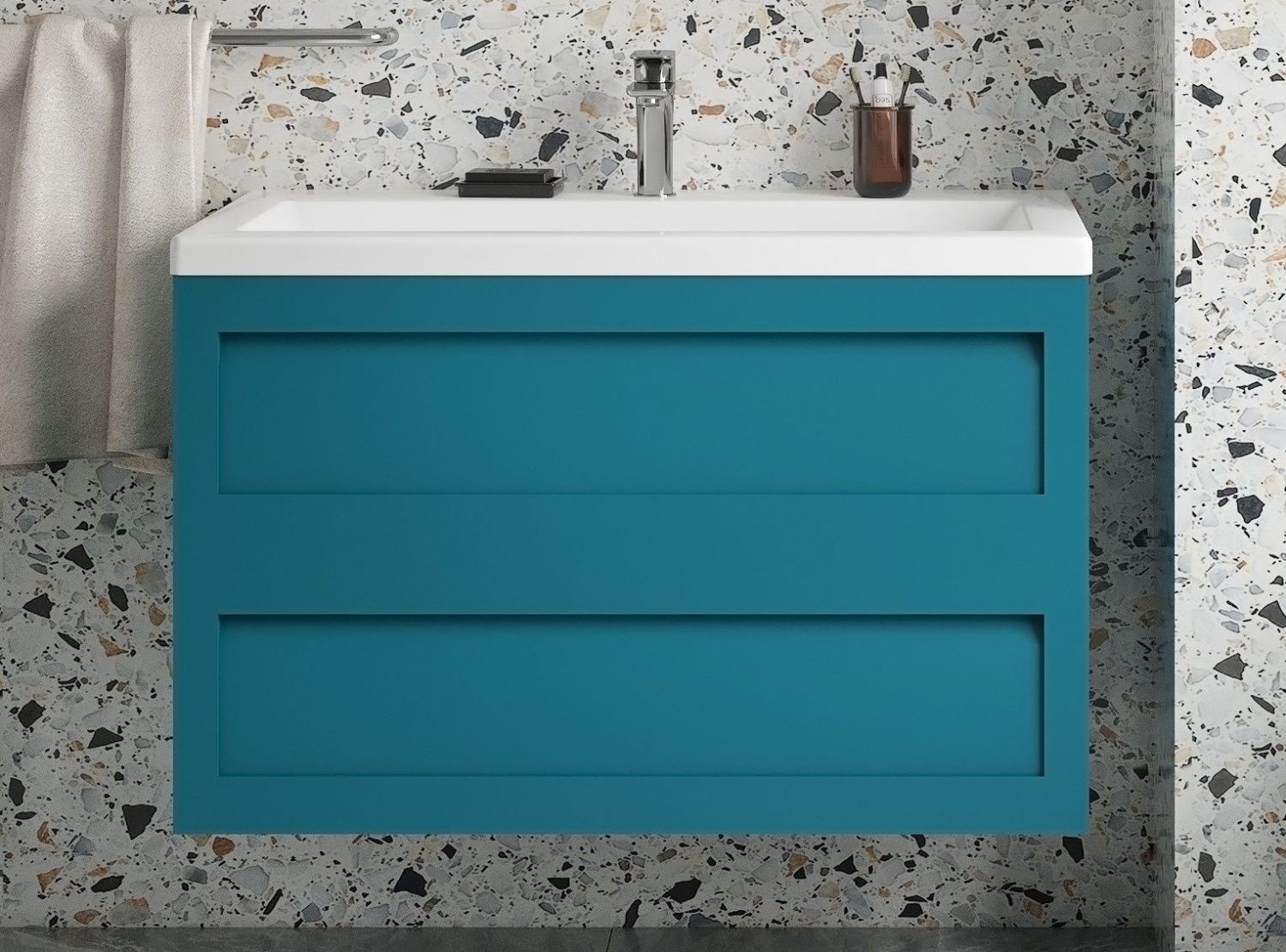 PLATINO База под раковину подвесная с двумя выкатными ящиками, Бирюзовый матовый AM-Platino-900-2C-SO-TM - 1