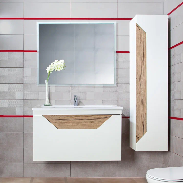 Тумба для комплекта Бриклаер Брайтон 100 подвесная, белая матовая, дуб кера 4627125415760 - 1