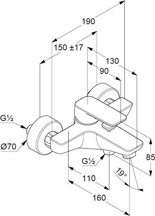 Смеситель для ванны Kludi Pyre&style хром  406810575 - 1