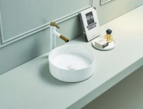 Раковина накладная CeramaLux MNC 36.5 см под камень/белый, серый  C1112 - 1