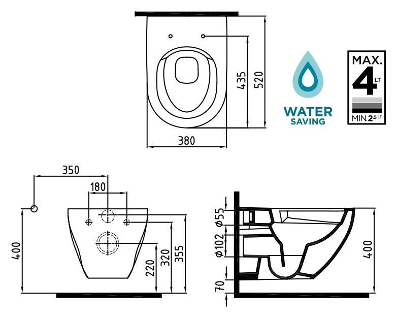 Унитаз подвесной Bien Dune безободковый DNKA052N1VP0W3000 - 3