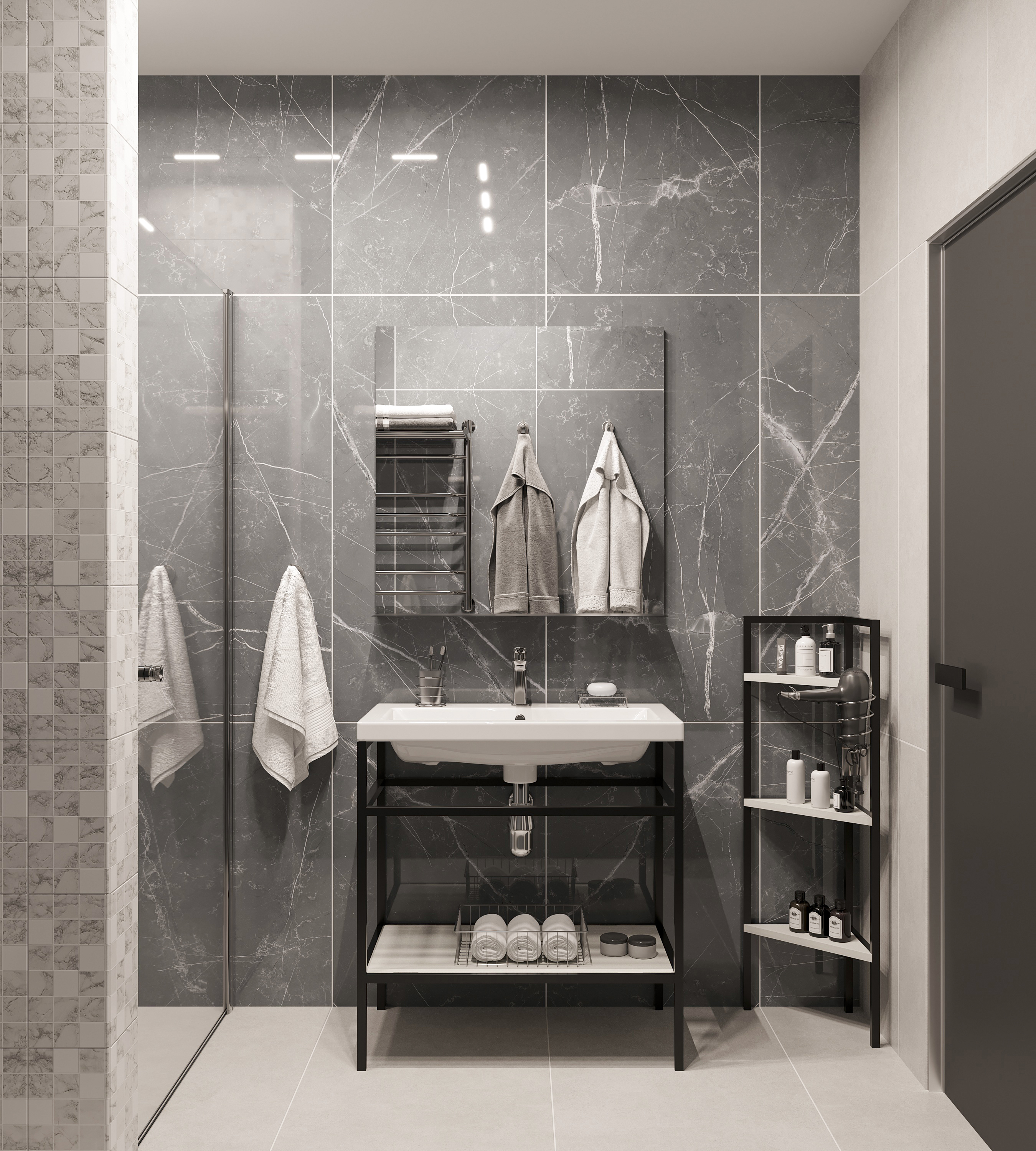 Зеркало DIWO Смоленск 80 с полкой, черное, в стиле лофт, квадратное ВП02 - 1