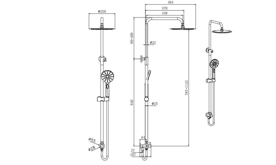 Душевая система AQUATEK Reno 3jet 250мм AQ2046CR - 1