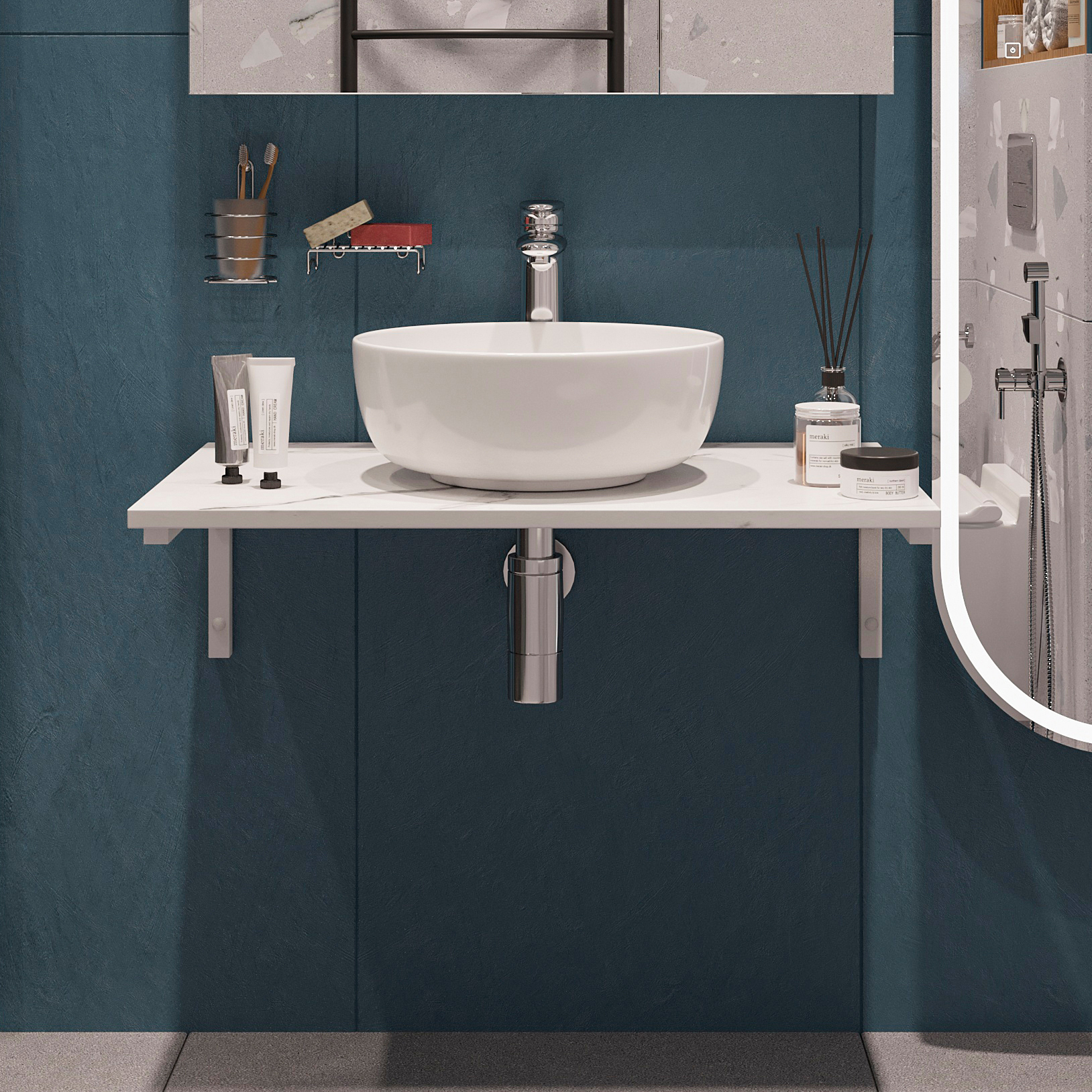 Столешница с раковиной DIWO Элиста 80 белый мрамор, с раковиной Moduo 40 RING 555054 - 0