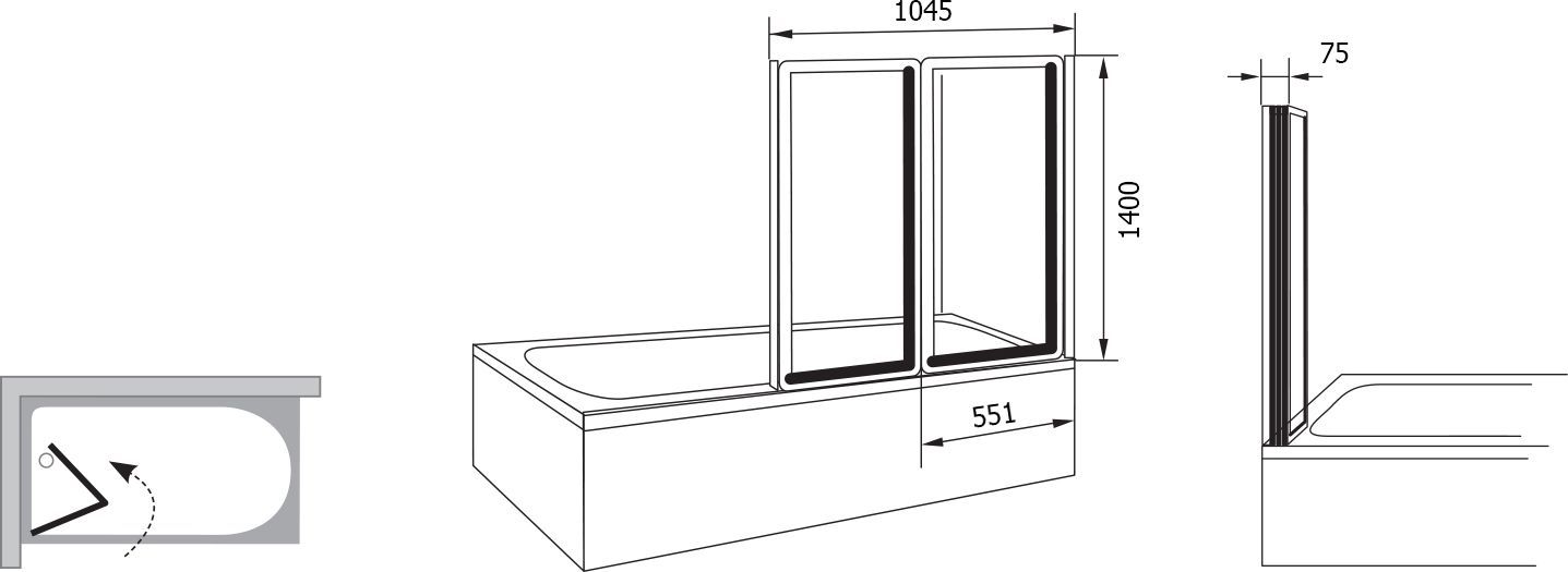 Шторки для ванной Ravak Supernova 104.5 см  796M0U00ZG - 4