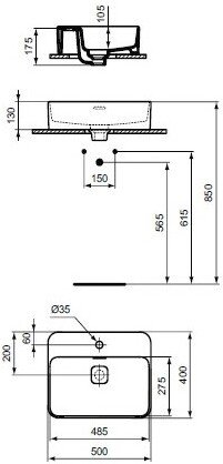 T296601 раковина на столешницу STRADA II Vessel с отверстием под смеситель /50х40/ (белый) - 1