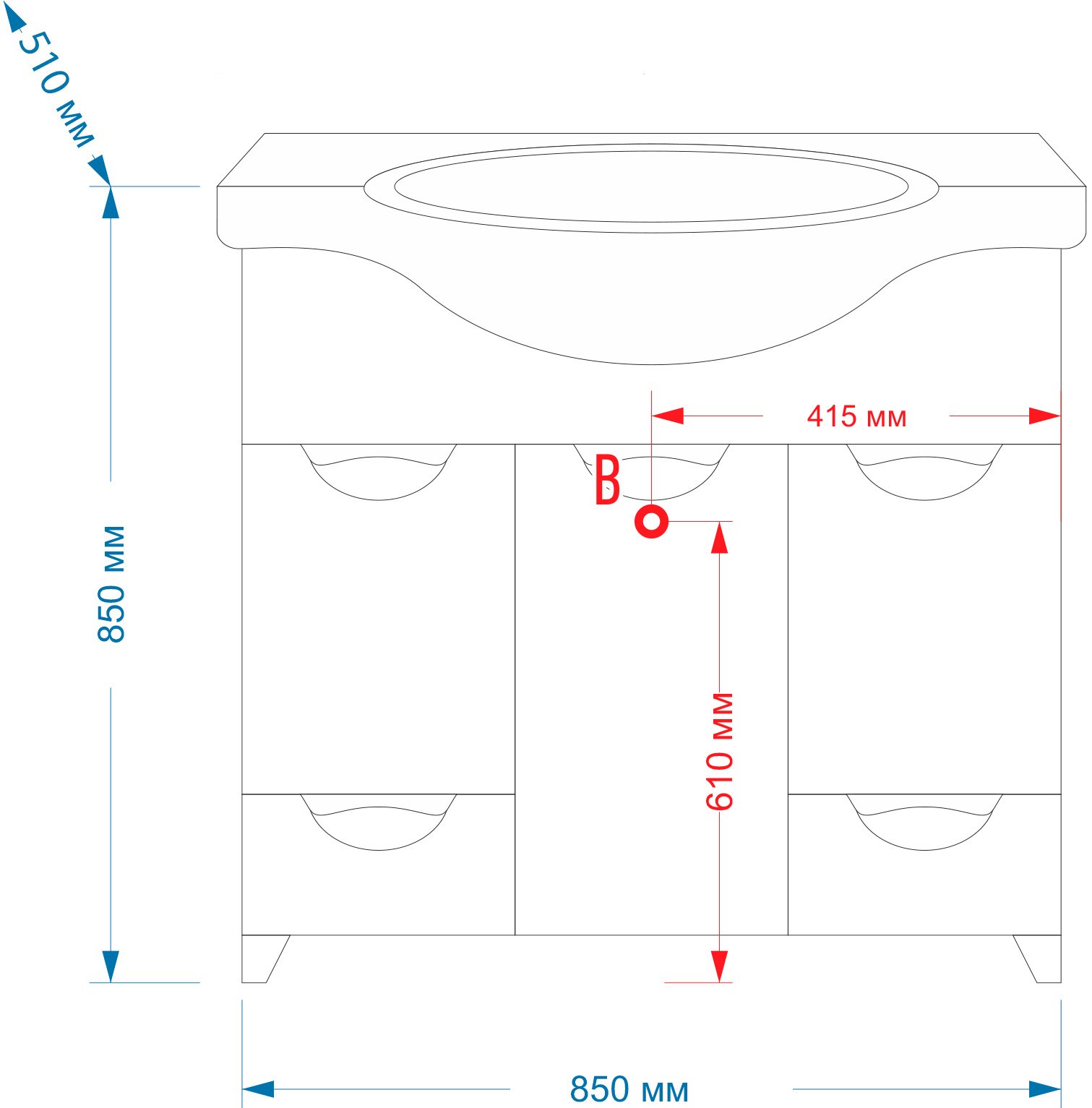 Тумба для комплекта Misty Жасмин 85 белая эмаль, 2 ящика, БК П-Жас01085-011К2Я - 3