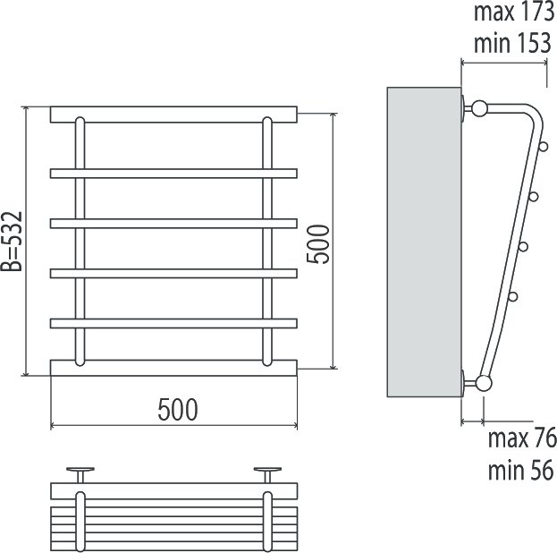 Водяной полотенцесушитель Terminus Каскад П4 500x500 Хром боковое подключение 4620768885556 - 3