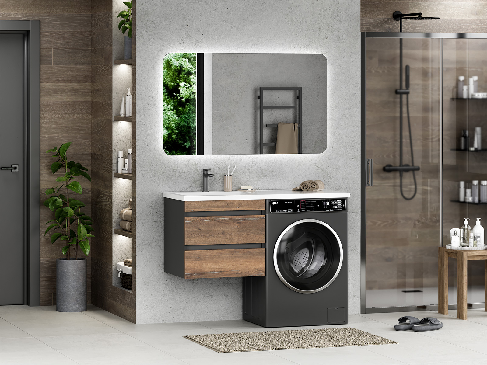 Тумба под стиральную машину Misty Коломбо 60 темное дерево П-Кол06060-011П2Я - 2