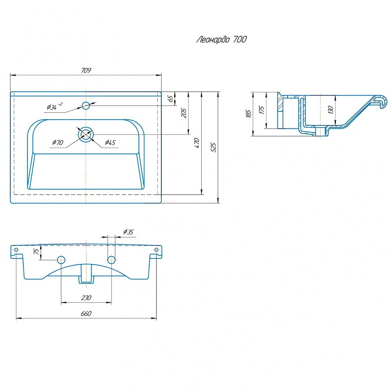 Раковина мебельная Санта Kirovit Леонардо 70 белый Леонардо70 - 2