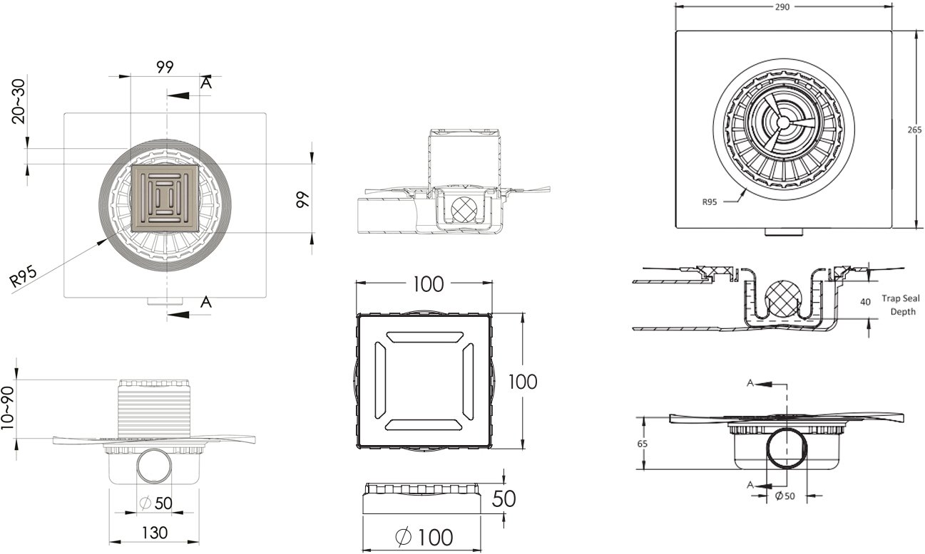 Душевой трап Berges Wasserhaus Zentrum Uno 10x10 см 090371 - 4