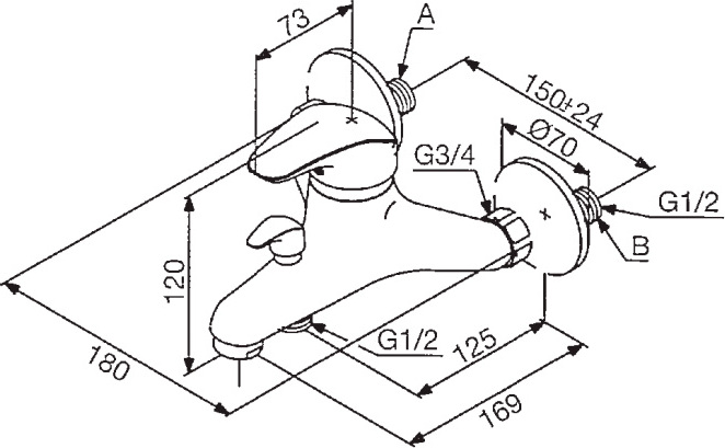 Смеситель для ванны Damixa Space хром  101000000 - 1