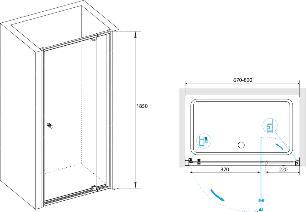 Душевая дверь RGW Passage PA-02 70х185 профиль хром стекло рифленое 41080207-51 - 2