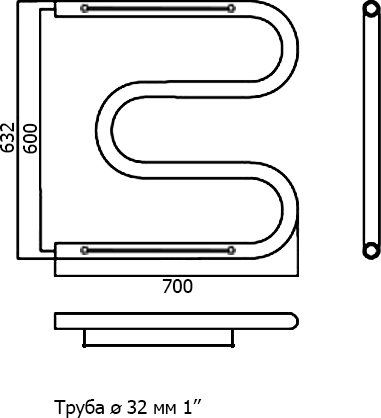 Водяной полотенцесушитель Terminus M-образный 600х700 с полкой Хром 4620768880568 - 4