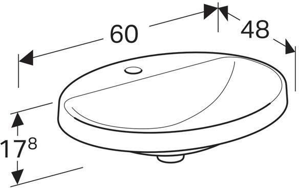 500.726.01.2 Geberit VariForm Раковина встраиваемая в столешницу овальной формы, 60х48 см, с отв. под смеситель, без отв. перелива - 4