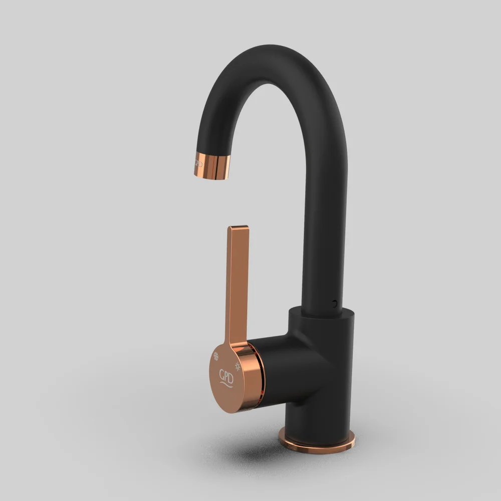 Смеситель для раковины GPD Gildo черный матовый - розовое золото MTL165-S-R - 4