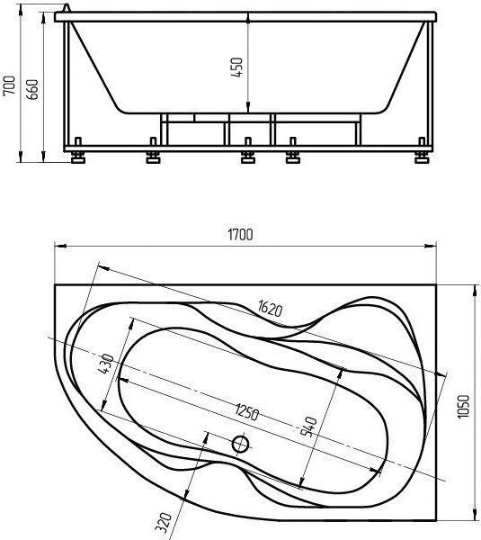 Акриловая ванна Акватек Вега 170x105 R, с фронтальным экраном VEG170-0000083 - 1