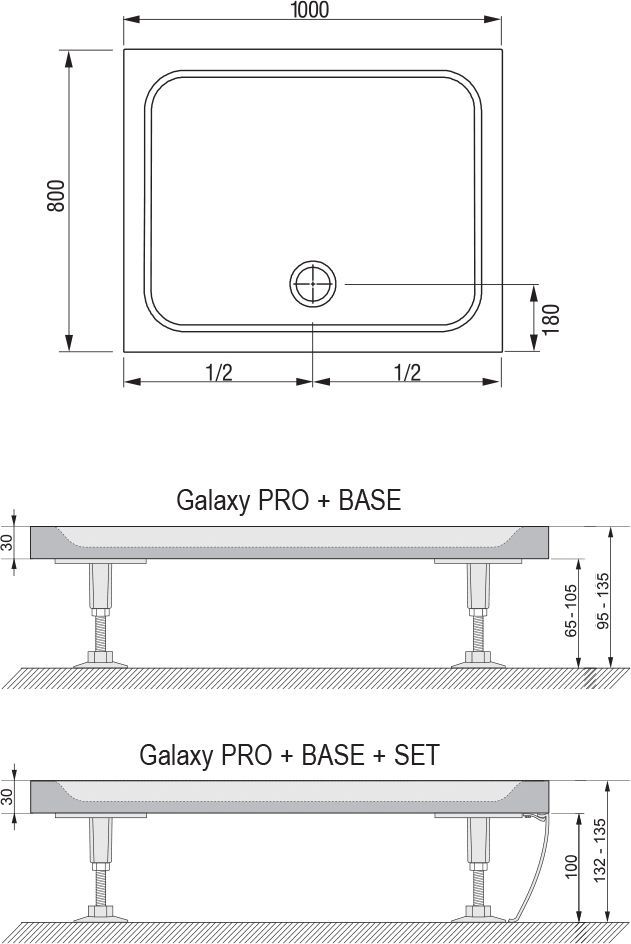 Душевой поддон Ravak Galaxy pro 80x100 см  XA04A401010 - 2