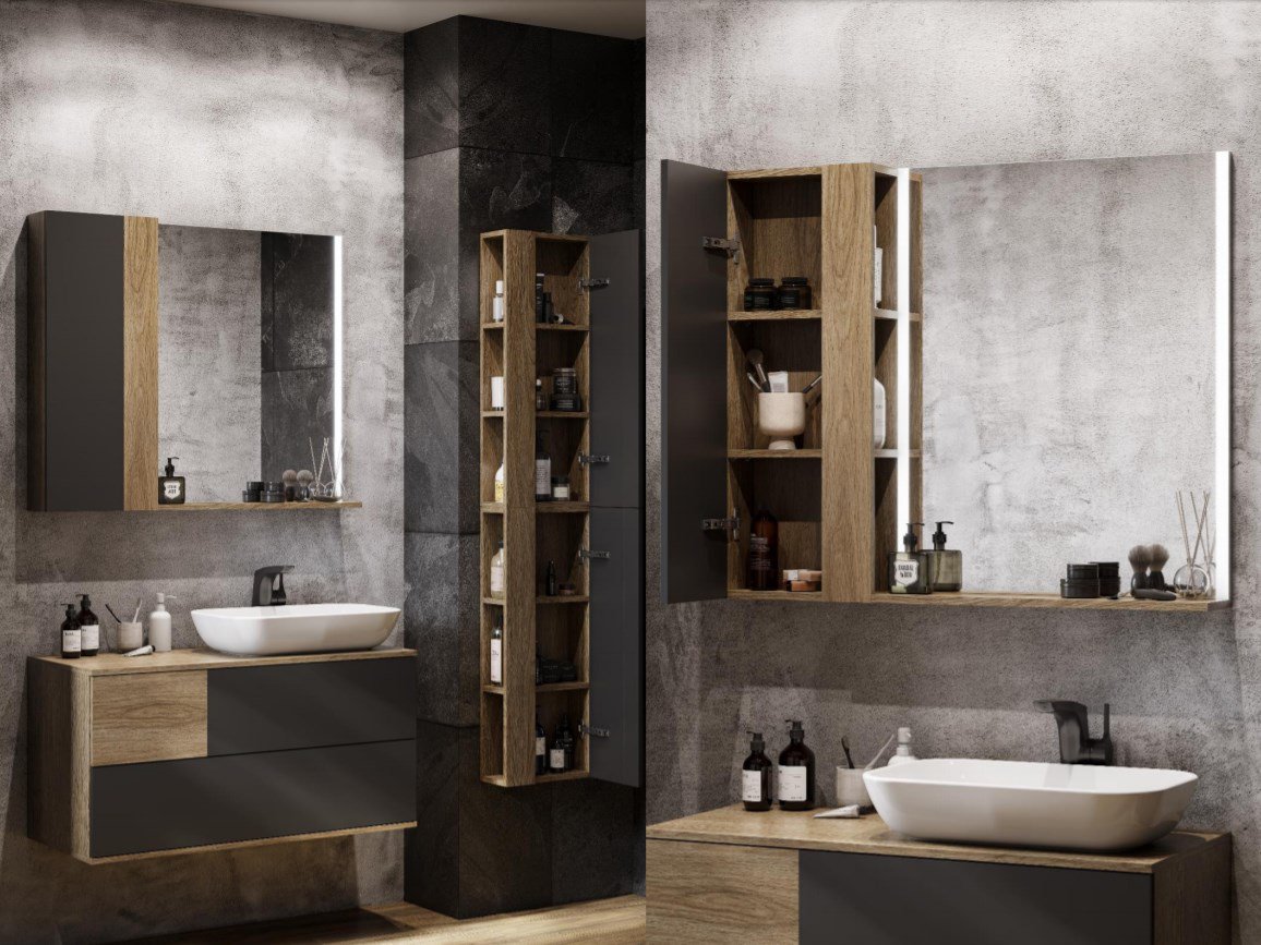 Шкаф подвесной Aquaton Терра 35 светлое дерево-серый 1A247103TEKA0 - 1