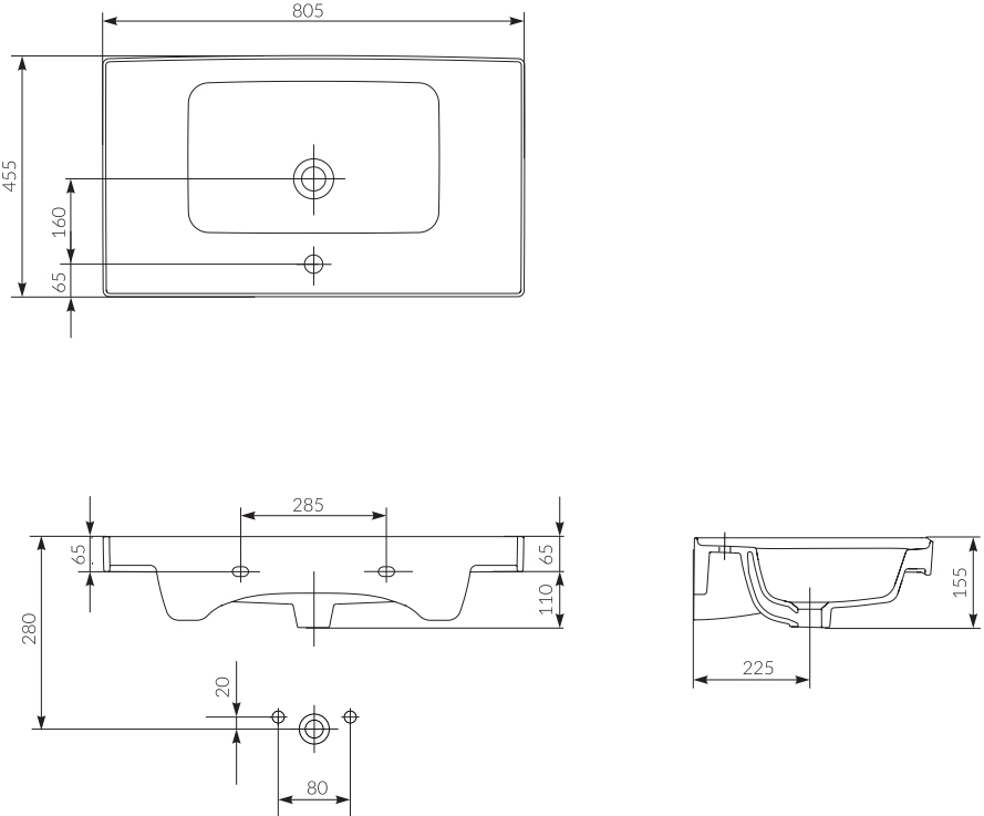 Раковина Cersanit Crea UM-CRE80/1 P-UM-CRE80/1 - 5