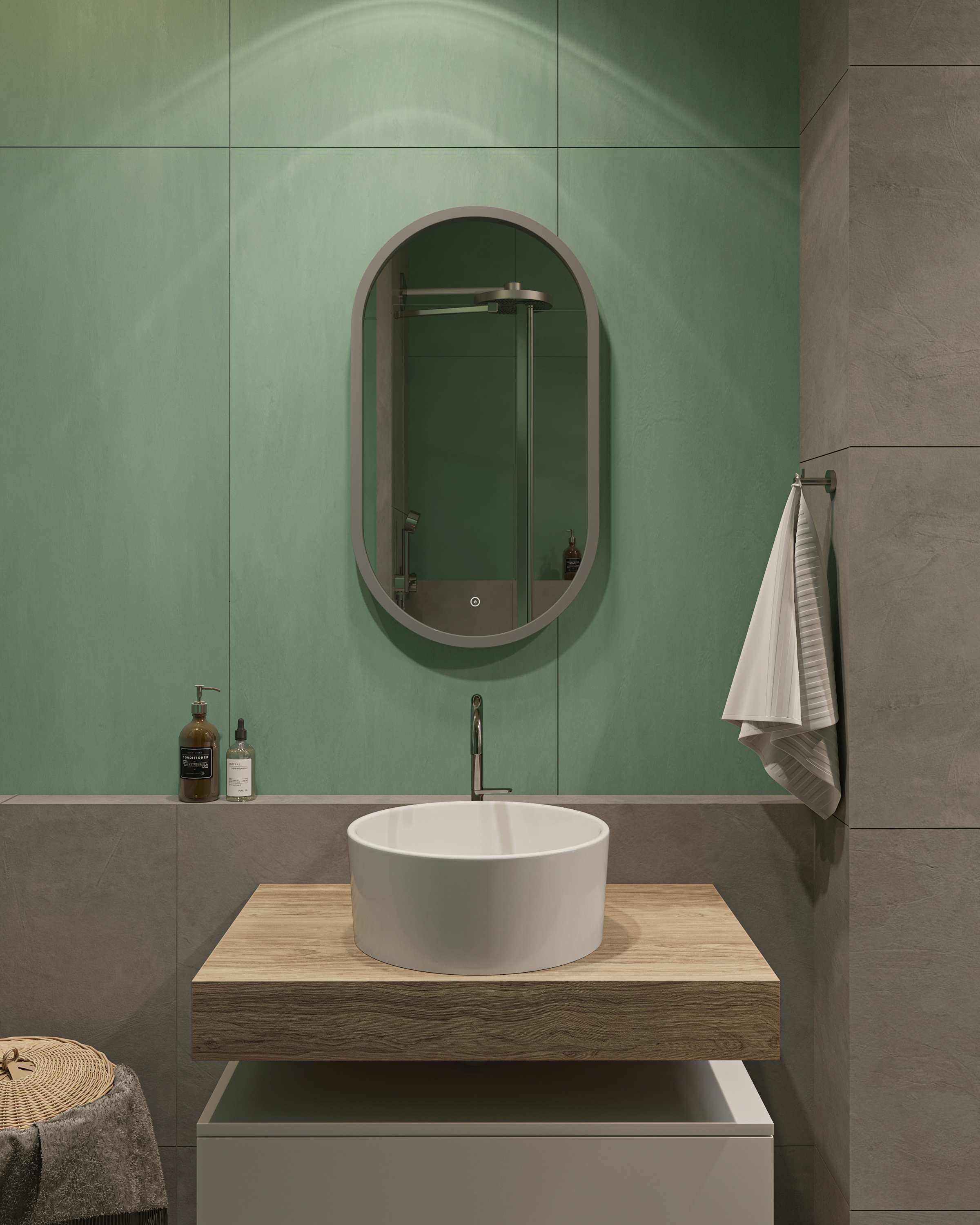 Зеркало DIWO Казань 45 серое, с подсветкой, овальное, в стиле лофт, сенсорное управление ЗЛП1721 - 2